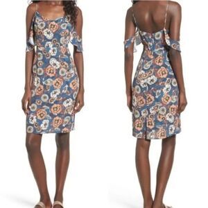 Astr The Label | Off Shoulder Drape Cami Sheath Floral Dress Blue- NWT